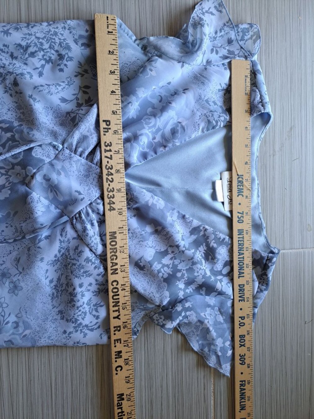 Vtg 90's Babydoll Slate Blue Midi Dress V-Neck Flutter Sleeves Lisa Jo Cottage M - Picture 8 of 12